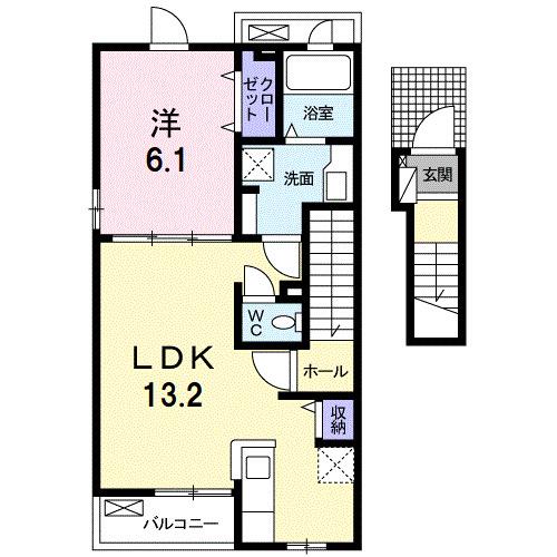 クルール 大村 B(1LDK/2階)の間取り写真