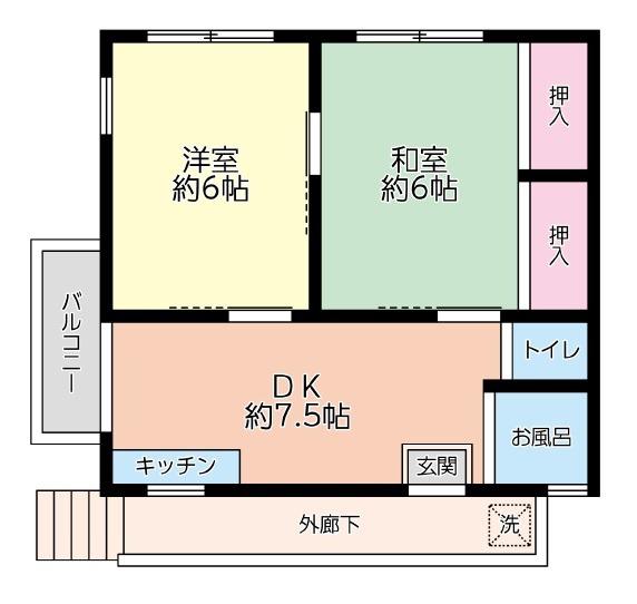 もとひさアパート(2DK/2階)の間取り写真