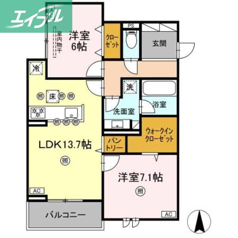 ＪＲ山陽本線 北長瀬駅 徒歩13分 3階建 新築(2LDK/3階)の間取り写真