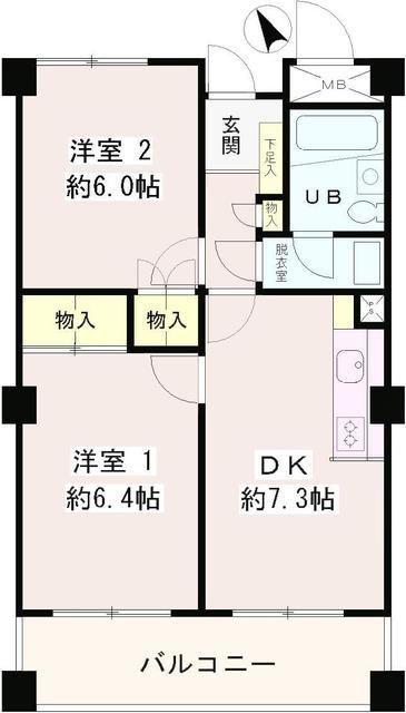 パステル中野(2DK/6階)の間取り写真