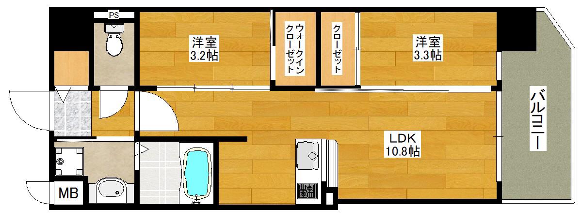コンフォリア・リヴ東三国駅前ソルテラス(2LDK/9階)の間取り写真