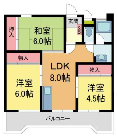 門戸パレス(3DK/5階)の間取り写真