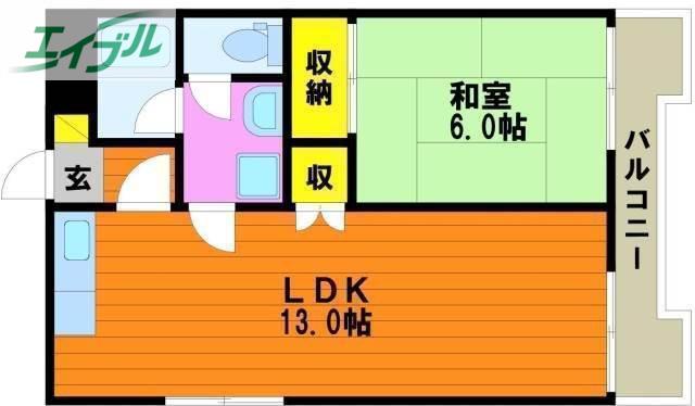ブルク奥田(1LDK/3階)の間取り写真