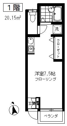 T-ハイツ(ワンルーム/1階)の間取り写真