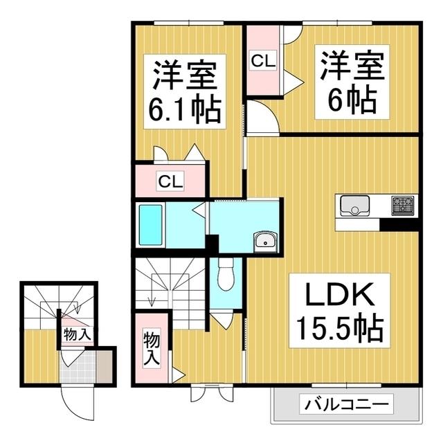 シャーメゾンまちA棟(2LDK/2階)の間取り写真