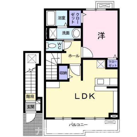 カサ・デル・ソルC(1LDK/2階)の間取り写真
