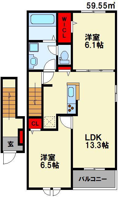 サステナ飯塚I(2LDK/2階)の間取り写真