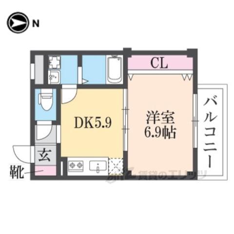MKコート立花(1DK/2階)の間取り写真