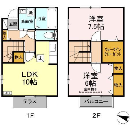 サンモールナナB(2LDK/1階)の間取り写真