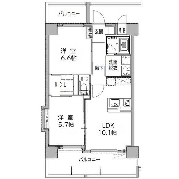 ヒルクレスト菊陽グランデ(2LDK/5階)の間取り写真