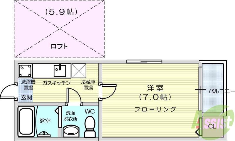 サンシャイン河原町(1K/2階)の間取り写真