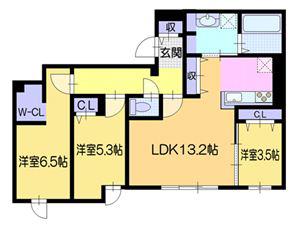 ノーブル平岸(3LDK/1階)の間取り写真
