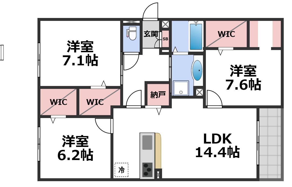アンサンブル大今里(3LDK/1階)の間取り写真