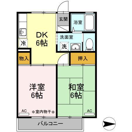 ルードルフィアタウンズ A棟(2DK/1階)の間取り写真