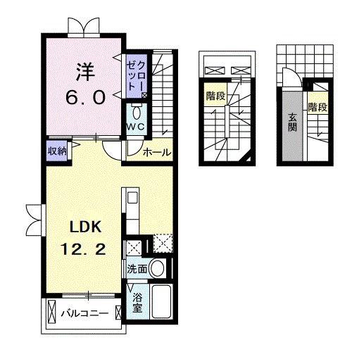 クラールWATANABEI(1LDK/3階)の間取り写真
