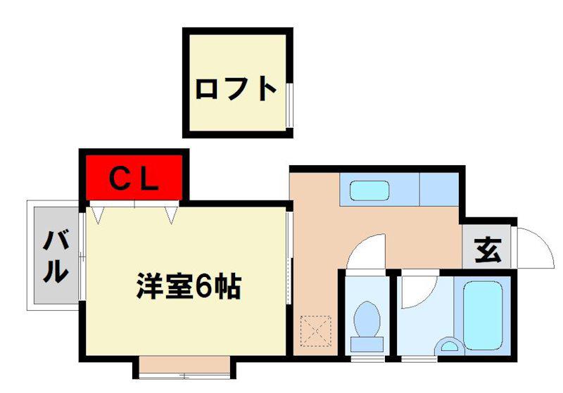 ロミネント二日市(1DK/2階)の間取り写真