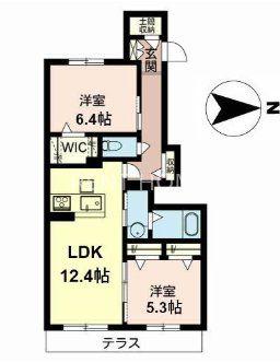 パティオ恵我之荘(2LDK/1階)の間取り写真