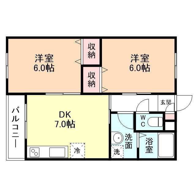 パラッツオ植木C(2DK/2階)の間取り写真