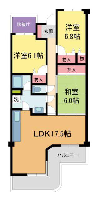 サーパス西宮塩瀬2番館(3LDK/2階)の間取り写真