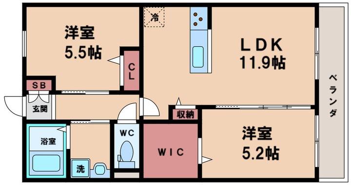 シャンドマイス(2LDK/2階)の間取り写真