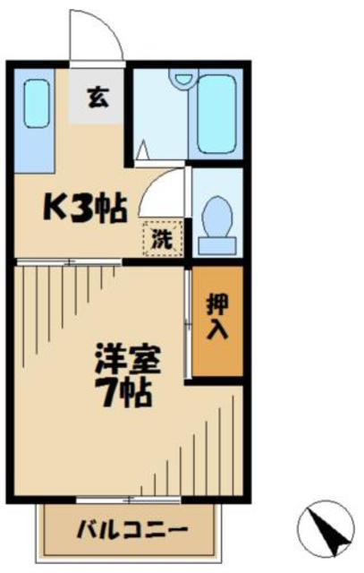 ハイツT&K(1K/2階)の間取り写真