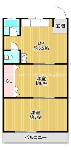 コーポラス清水丘(2DK/2階)の間取り写真