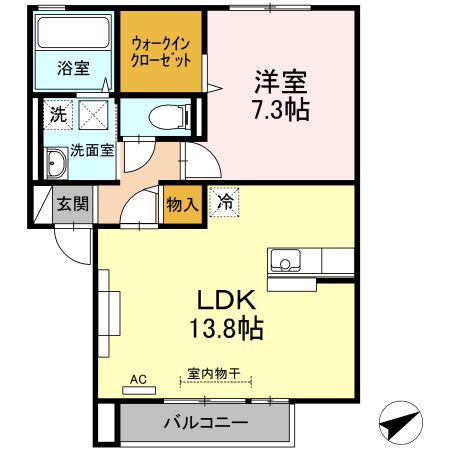 プリムヴェール(1LDK/2階)の間取り写真