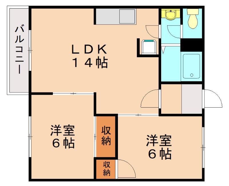 米倉ビル(2LDK/5階)の間取り写真
