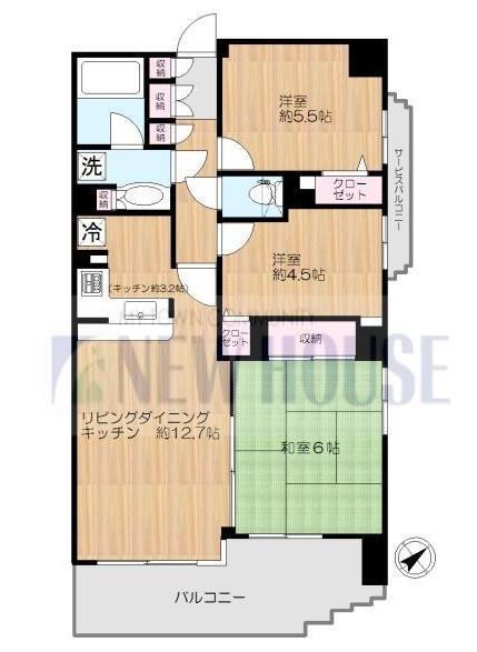 ラ・フォルム神楽坂(3LDK/2階)の間取り写真