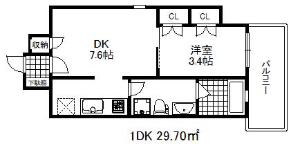 ジープラス(1DK/4階)の間取り写真