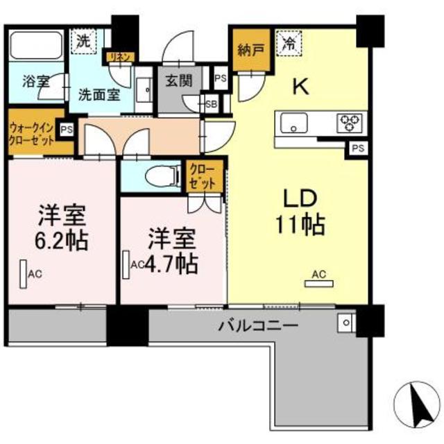 セントラルレジデンス東中野(2LDK/6階)の間取り写真