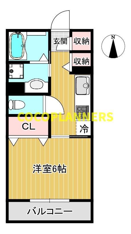ROOMS黒髪(1K/1階)の間取り写真