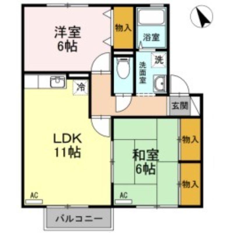 コスモスガーデン(2LDK/2階)の間取り写真