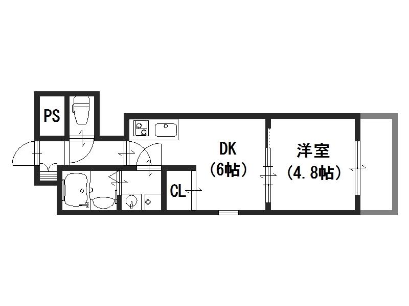 プリモパッソ谷町9丁目(1DK/6階)の間取り写真