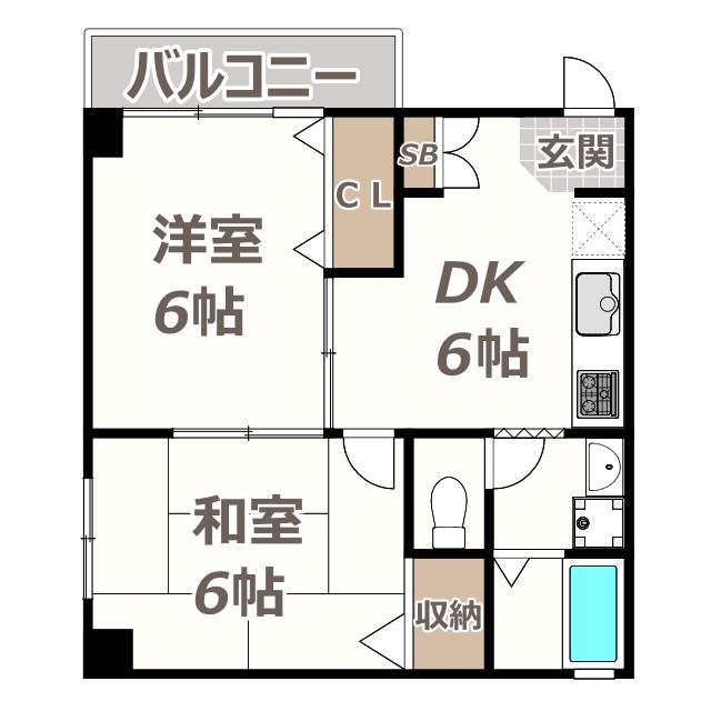LAKIAMAISON阿倍野(2DK/6階)の間取り写真