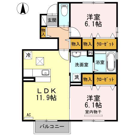 コンフォール B(2LDK/1階)の間取り写真