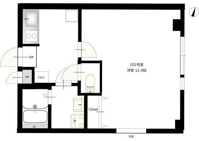 B′CASA K.HIGASHIJUJO(1K/1階)の間取り写真