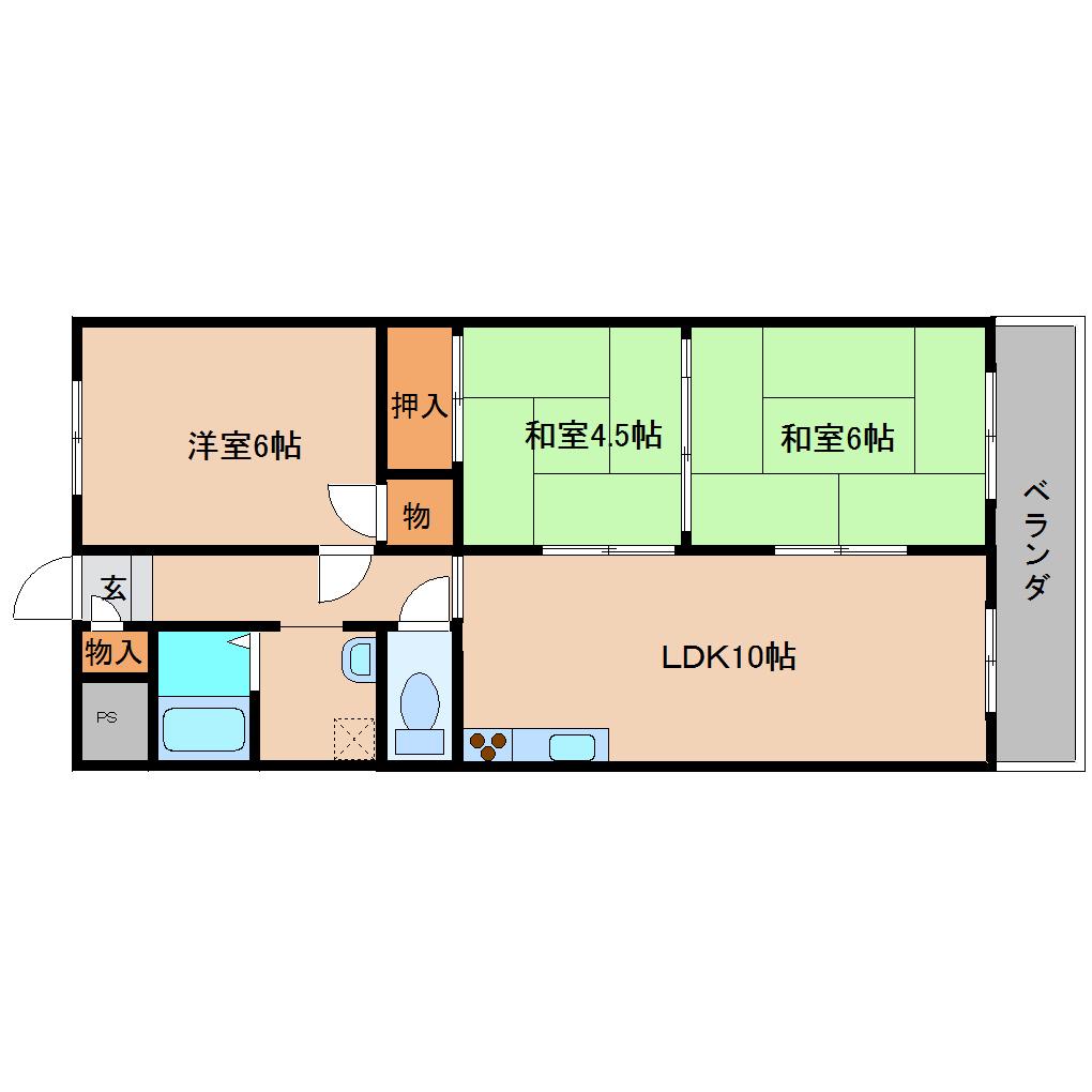 シャトー福田2号館(2LDK/3階)の間取り写真