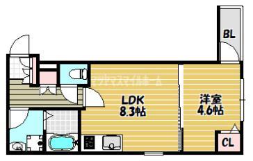REVITA野崎(1LDK/2階)の間取り写真