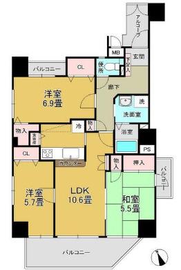 グレイスコート通町(3LDK/6階)の間取り写真