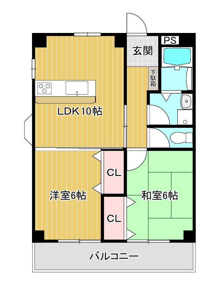 田園清水マンション(2LDK/3階)の間取り写真