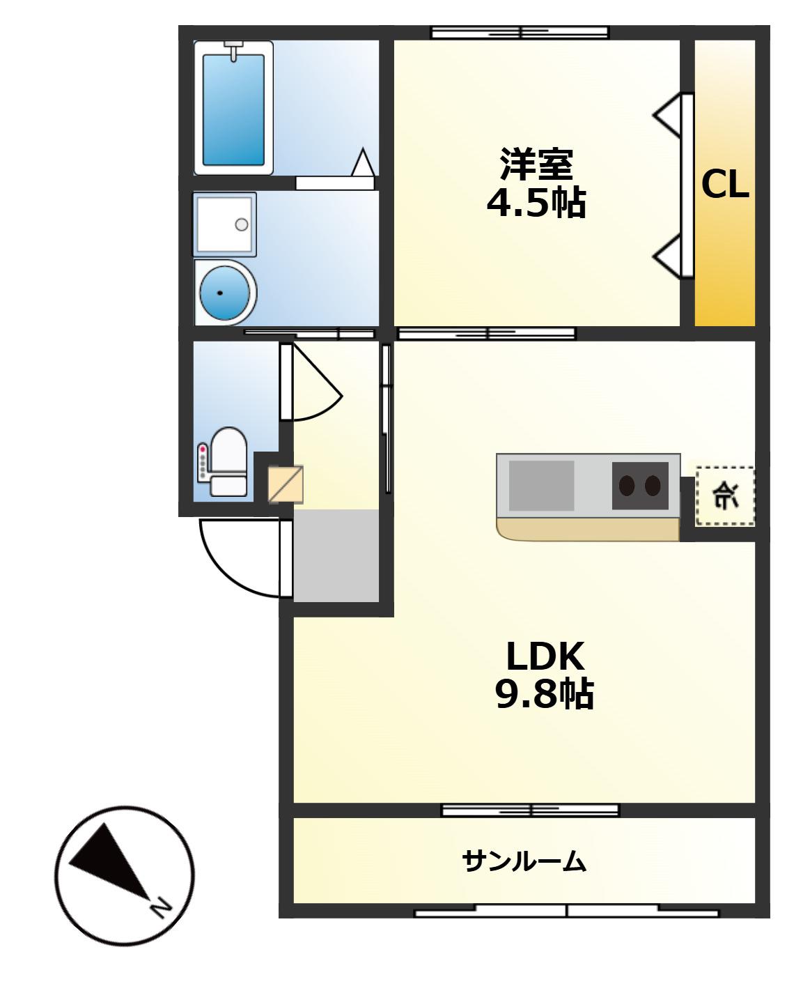 古川町アパート(1LDK/2階)の間取り写真