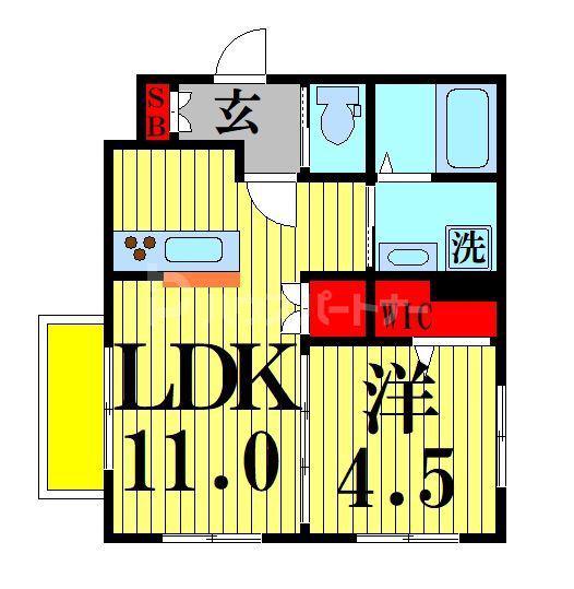 グリシーヌ五反野(1LDK/3階)の間取り写真