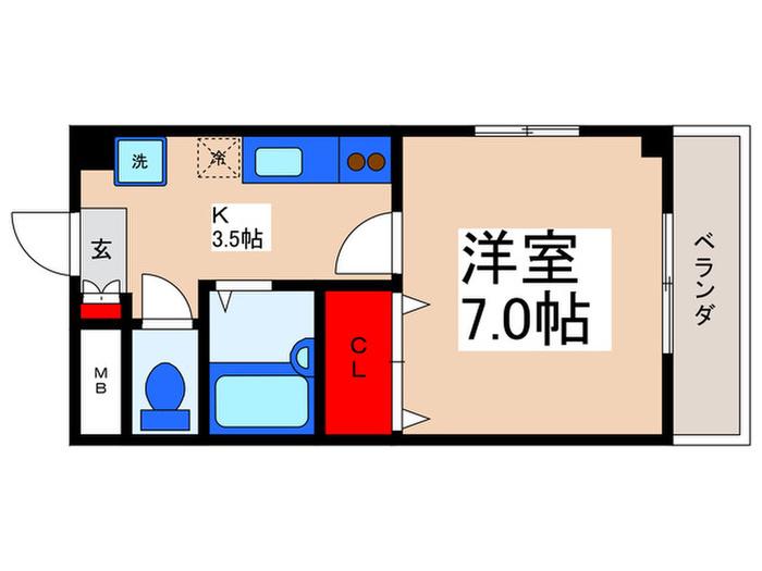 グランベルジュ(1K/1階)の間取り写真