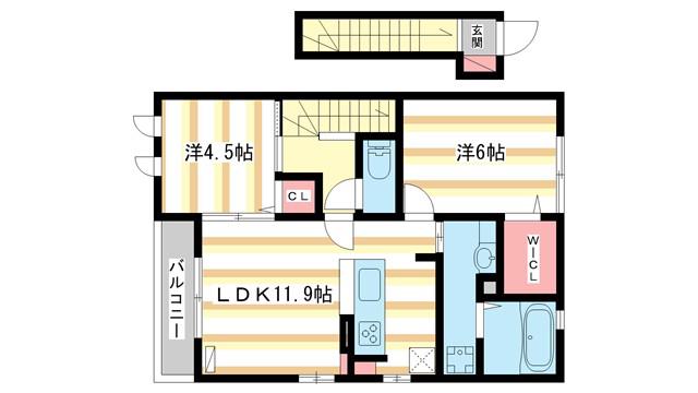 コリーヌ城山台(2LDK/2階)の間取り写真