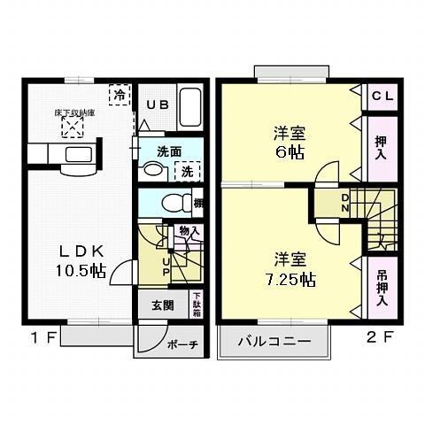 グランリールB棟(2LDK/1階)の間取り写真