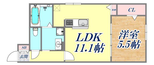 ユアメゾン魚崎(1LDK/1階)の間取り写真
