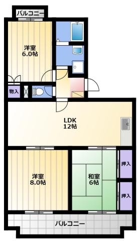 レークハイムA(3LDK/1階)の間取り写真