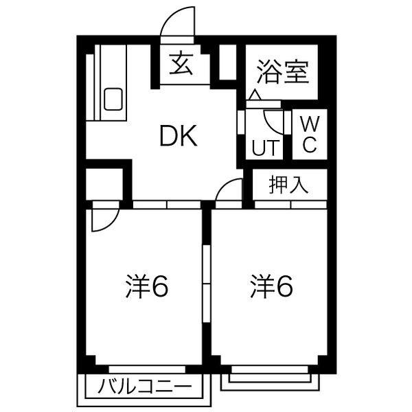 エルディム横手(2DK/2階)の間取り写真