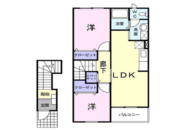 メロディハイム横入川D(2LDK/2階)の間取り写真